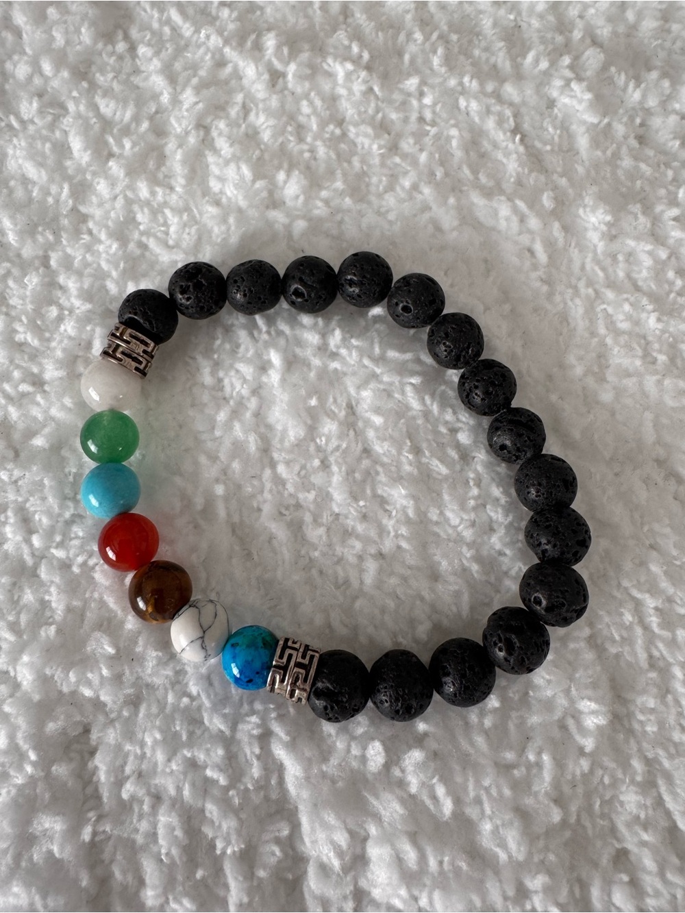 Black Lava Stone Bracelet with Multicolor Accent Beads